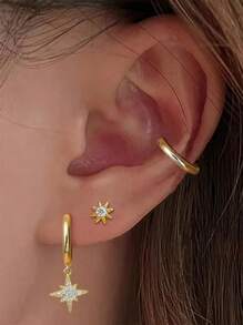 Conjunto de 3 peças: Brincos Twist Mobius, Brincos de Botão Estrela, Brincos de Argola Pingente Estrela, Joias para Mulheres