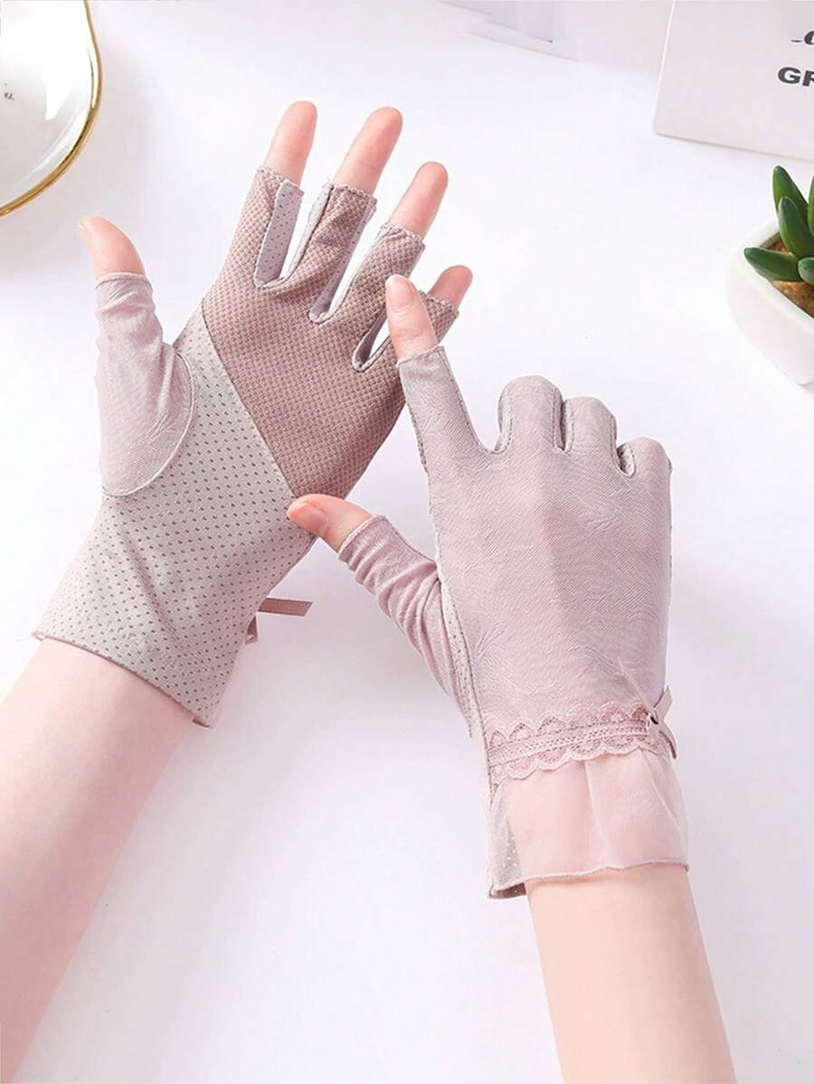1双女士半指防晒手套，薄款蕾丝骑行手套，透气舒适，适合夏季驾驶/骑行 - 彩色 - 查看 1
