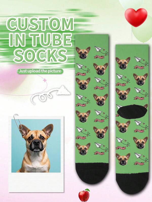 1 Pair Of New Paper Airplane Puppy Custom Socks, Couple Custom Socks, Graduation Gift, Fun Turtlenecks Custom Socks As Men's Gifts, Sports Socks, Custom Sports Socks