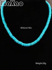 Women's Retro Bohemian Style Turquoise Bead Necklace, Vintage Western Cowgirl Fashion, Suitable For Everyday Wear, Add To Your Jewelry Collection