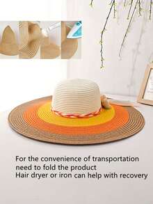 Nuovo cappello di paglia a tesa larga di stile boho da donna, con decorazione in pizzo e fiocco, cappello da spiaggia alla moda, a tesa ampia pieghevole per uso esterno, tempo libero, viaggi, colore vivace - Multicolore - Visualizzare 6