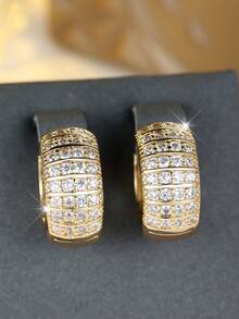 1 件时尚奢华套装四排方晶锆石耳环女士半圆形耳环适合日常佩戴舞会派对配套订婚珠宝