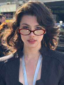 1pc Women's Full Frame Oval Vintage Style Eyeglasses, Transparent Lenses, Suitable For Daily Wear, Commute,Study - Red - View 3