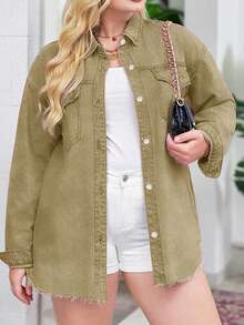Women's Spring/Summer Street Style Oversized Frayed Denim Jacket With Elegant Shirt Collar - Mustard Yellow - View 5