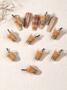 EECLYCJ Bộ 10/20 mặt dây chuyền nhựa 3D hình trà sữa trân châu và cà phê dễ thương | Nguyên liệu tự làm trang sức hình thức ăn đáng yêu cho vòng cổ/vòng tay/bông tai | Đồ trang trí thủ công đa năng không mùi hương dùng cho nghệ thuật làm móng và móc khóa - Mặt dây chuyền trà sữa mô phỏng - Xem 7