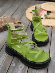 Fashionable Boho Adjustable Buckle Casual Sandals - Green - View 5