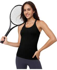 Yoga Racerback Tank Top For Women With Built In Bra,Women's Padded Sports Bra Fitness Workout Running Shirts - 橘色 - 查看 10