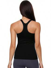 Yoga Racerback Tank Top For Women With Built In Bra,Women's Padded Sports Bra Fitness Workout Running Shirts - 黑色 - 查看 7