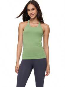 Yoga Racerback Tank Top For Women With Built In Bra,Women's Padded Sports Bra Fitness Workout Running Shirts - 阿斯彭綠色 - 查看 3