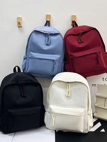 Solid Color Large Capacity Simplistic Backpack, High School/Middle School Student Travel Bag, Lightweight Unisex Backpack, Zipper Closure, Hand Wash, Suitable For Outdoor Adventure And School Use