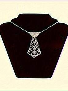 1pc Luxury Geometric Elegant Rhinestone Inlaid Tie Long Necklace For Women Wedding Engagement Party Jewelry Accessories(No Box)