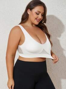 Sujetador deportivo para mujer talla grande a prueba de choques, transpirable, con tirantes anchos, desmontable con acolchado y espalda en U para yoga y espalda de tirante