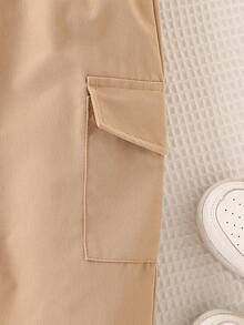 3pcs Boys' Summer Set: Vest, Letter Print T-Shirt, And Cargo Pants - Khaki - View 7