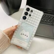 Plaid Cat Pattern Card Holder Anti-Drop Phone Case Suitable Compatible With Galaxy S25, S24 Ultra, S24 FE, S25 Ultra, Galaxy A36, Galaxy A56, Galaxy S23 Ultra, -SPARK GO 2024, POP8, SPARK20C, SPARK20, POVA6, POVA6PRO 5G, POP9 4G, SPARK GO1, SPARK GO 2025, Can Hold Student Card, Credit Card, ID Card