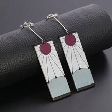 1 par de aretes personalizados con el estilo de Kamado Tanjirou del anime, con el diseño del borde de la espada asesina de fantasmas, para uso diario