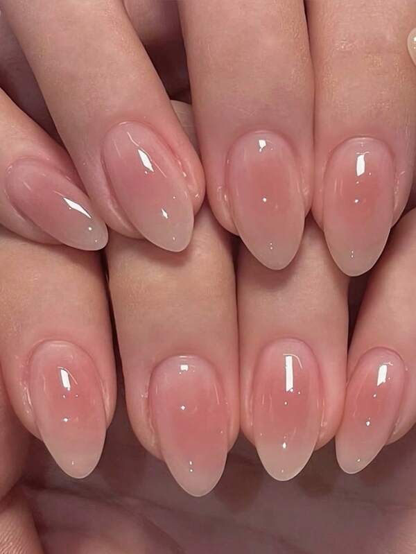 24pcs Blush Press On Nails Ombre Fake Nails Short Nails Press On Almond Shape False Nails Manicure Set Includes 1sheet Adhesive Tabs & 1pc Mini File Perfect For Everyday Wvear