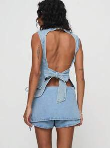 Women Summer Denim Skorts Casual Drawstring Mini Jeans Skirt For Beach Vacation Club Streetwear Aesthetic Clothes