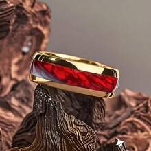 1 pieza de anillo de boda/compromiso de acero inoxidable de 8 mm de estilo bohemio para mujer con incrustación de patrón de granate rojo, cómodo, elegante y versátil, adecuado para fiestas, bodas y joyería de aniversario
