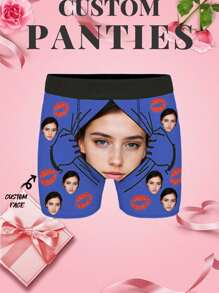 1-Piece Set For Husband/Boyfriend Custom Boxing Shorts, Norollwaistband Shorts,Spring, Popular Anniversaries/Birthdays/Gifts For Him, Men's Printed Face Underwear, Anniversaries, Ideal Gifts For Holidays Boyfriend Bedroom, Living Room, Custom Photo Boxing Shorts, Couple Gift Sequins , Colorful Custom