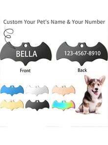 Customized Pet ID Tag/Dog Tag, Personalized Cat & Dog Puppy Pet Identification Name Pendant, Collar Pendant, Pet Accessories Bat Pendant, Perfect Pet Gift, Suitable For Outdoor, Wedding And Party, Prevent Pet Loss! - Multicolor - View 8
