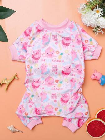 ชุดนอนสัตว์เลี้ยงสี่ขาพิมพ์ลายหมูสีชมพูน่ารัก, ชุดนอนสุนัข/แมวสำหรับฤดูใบไม้ร่วง/ฤดูหนาวอบอุ่น, ชุดพักผ่อนสัตว์เลี้ยงลายการ์ตูนน่ารัก