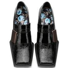 TDD Loafers For Women Patent Leather Buckle Square Toe Chunky Block Dress Slip On Wide Casual Comfortable Dressy High Heels Ladies Comfort Moccasins Elegantes 2 Inch Shoes