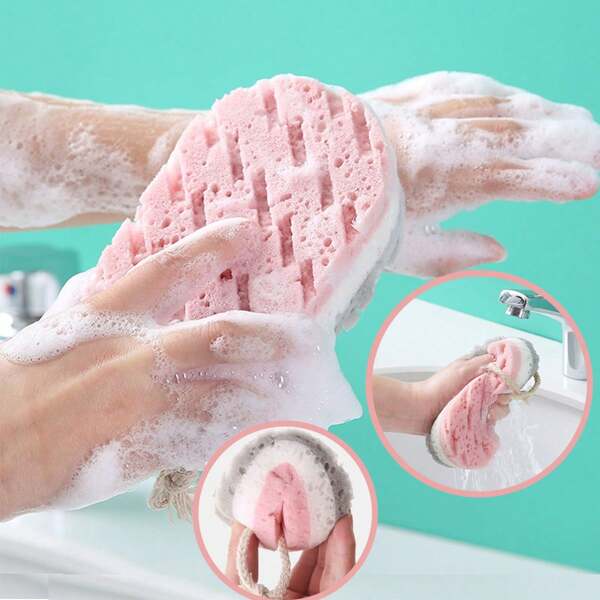 1 pieza/2 piezas Esponja de baño de 3 capas hogar, toalla de baño exfoliante de algodón para limpieza corporal y con burbuja que se puede colgar