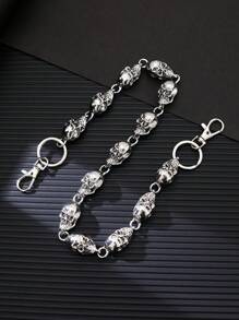 1 pieza Cadena de mezclilla con calavera de metal unisex, Cadenas de cintura de esqueleto punk rock góticas, accesorio genial