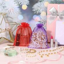 Miliocry 10/20个彩色欧根纱迷你网眼抽绳袋，适用于珠宝收纳和小礼品包装，透明礼品袋，适用于婚礼、新娘送礼会、生日派对、订婚、婴儿派对、周年纪念、节日和圣诞节礼品包装，复活节糖果盒，派对回礼，工艺品，亚麻香囊，化妆品小样袋，饰品纪念品，丝带系带封口，多种柔和色调和金属色调，呈现优雅外观和惊艳的开箱效果。 - 彩色 - 查看 11