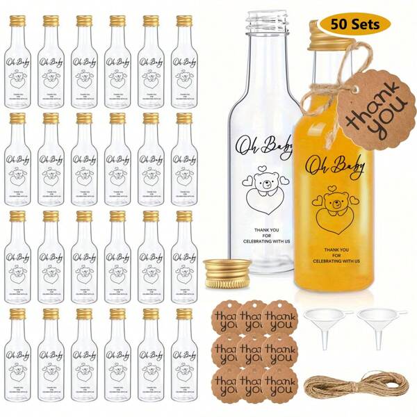 YESTARY YESTARY 50 Sets Mini Liquor Bottles, 1.76oz/60ml Clear Plastic Juice Bottles, Empty Plastic Mini Bottles With Sticker Tags And Funnels, Suitaable For Babyshowers Wedding Bridal Shower Party Favors