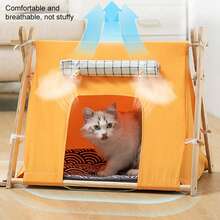 1 Set Of Portable Pet Tent, Four Season Universal Closed Cat Nest, Small Pet Conical Tent, Cute Cat Cave Cat Bed, Easy To Install, Easy To Clean, Suitable For Indoor And Outdoor Use - 橘色 - 查看 1