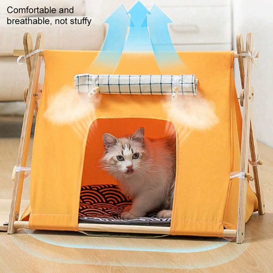 1 Set Of Portable Pet Tent, Four Season Universal Closed Cat Nest, Small Pet Conical Tent, Cute Cat Cave Cat Bed, Easy To Install, Easy To Clean, Suitable For Indoor And Outdoor Use - 橘色 - 查看 1
