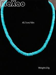 Women's Retro Bohemian Style Turquoise Bead Necklace, Vintage Western Cowgirl Fashion, Suitable For Everyday Wear, Add To Your Jewelry Collection