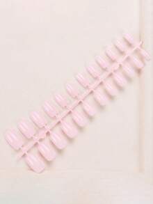 24 件/套简约浅粉色中长方形按压指甲，全覆盖日常浪漫假指甲，含 1 件果冻凝胶和 1 件指甲锉，适合女士和女孩参加派对、约会、日常佩戴美甲用品 - 淺粉色 - 查看 2