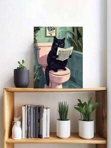 1 套马桶上的猫咪定制 DIY 数字油画套装，精心制作的油画，表达您的个性化，选择一幅来装饰您的空间 - 黑色 - 查看 3