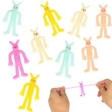 30 Pcs Random Color Easter Gifts For Kids Bendable Bunny Rubber Sticky Rabbit Stretch Bunny Toy For Boy Girl Easter Egg Hunt Party Favor Basket Stuffer Classroom Prize