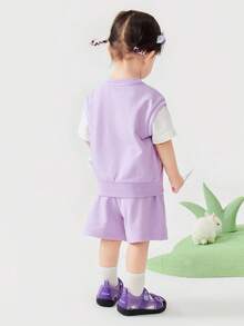 mini bala Conjunto de shorts de estilo deportivo para bebés niños y niñas, de piel suave para el verano - rosa morado - Ver 3