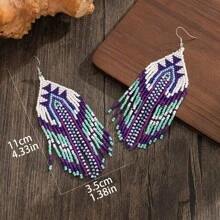 Handgemachte Perlenohrringe, bohemian-Stil Ohrringe, retro blau & weiß kontrastreiche geometrische Form Quasten Tropfen Ohrringe für Frauen, personalisierter Mode-Accessoire Ohrringe, vielseitig für Alltag und Urlaub, Frühling/Sommer Neuheiten, Geschenk für Feiertage, tolle Wahl für Geschenke