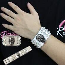 Braccialetto di lusso in cristallo a forma di teschio per donna e uomo, bracciale alla moda con strass, accessori gioiello da festa, regalo, in pelle PU - Multicolore - Visualizzare 18