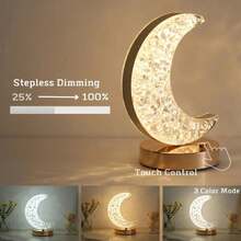 1 Piece Of Crystal Table Lamp With A Creative Moon Design, Adjustable Brightness, USB Rechargeable Bedside Lamp, Home Decor Lamp, Ambient Light, Christmas Gift, Christmas Decoration Lighting, Novel Appearance Lighting, Romantic Moon Night Light,Valentine's Day Gifts, New Year's Gifts - Gold - View 2