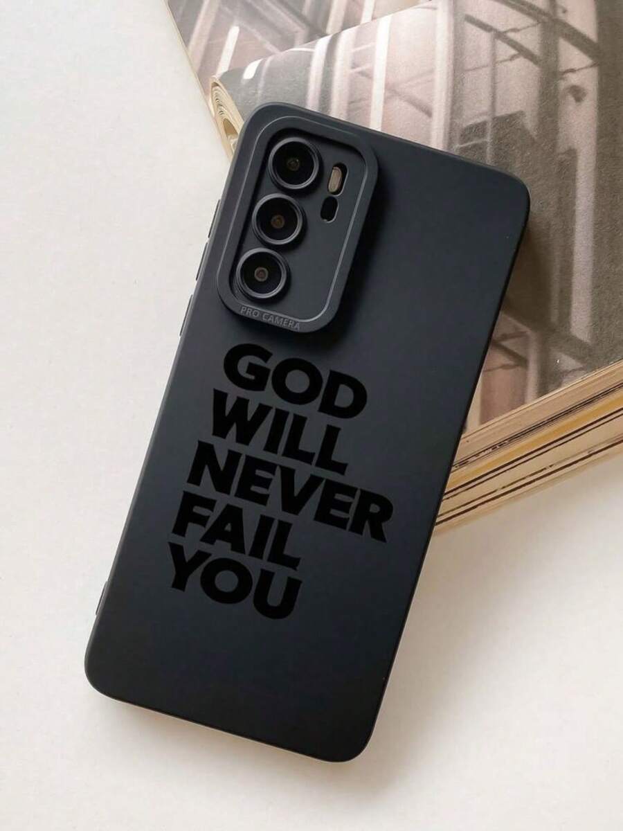 Slogan Graphic Liquid Silicone Phone Case, Full Body Shock Proof Anti-Fall TPU Soft Rubber Case - Black - View 1