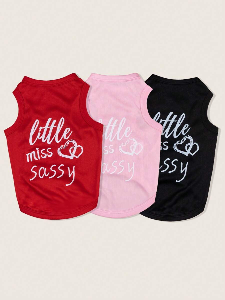 LUCKIE LABO 1pc Little Miss Sassy Graphic Print Breathable Vest, Anti-Flea & Shedding, Suitable For Indoor & Outdoor Cat/Dog - Red - View 1