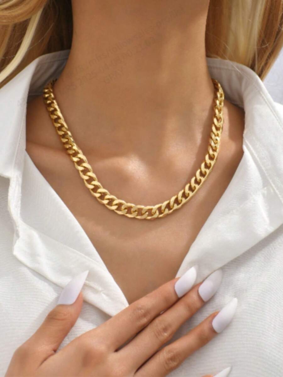1pc Women Punk Metal Thick Chain Necklace - Yellow Gold - View 1