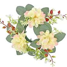 1pc Artificial Flower Wreath Candle Holder, Plastic Gerbera Daisy Floral Wreath Candle Stand, Small Floating Farmhouse Wreath, Suitable For Wedding Decor, Bridal Bouquet, Dining Table Centerpiece, Garden Wedding, Birthday Party - Multicolor - View 10