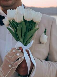 2pcs/10pcs WhiteTulip Artificial Flowers With Real Touch ,Fake Flowers,White Tulip Silk Flowers, Suitable For Mother's Day Gifts, Table Decoration, Wedding, Party, DIY Flower Bouquet, Home Decor, Artificial Plastic Flowers, Decorations, Wedding Decorations,Easter Spring Wreath Wedding Bouquet