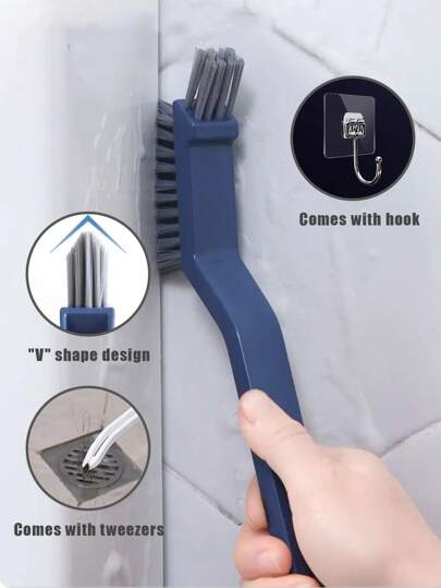 1 pieza, Cepillo de limpieza multiusos para espacios entre muebles de cocina y baño, con clip para limpieza de cabello y suciedad, con gancho para colgar y guardar. Herramienta de limpieza multifuncional para usar en cocina, alféizar de ventana, espacios entre pisos, baño, inodoro, bañera y ducha.