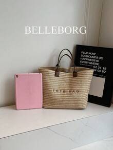 Large Capacity Casual Vacation Straw Tote Bag, Minimalist Elegant Women Shoulder Handbag, Hottest Beach Bags For Women, Fashion Summer Vacation Bag, Beach Essentials Women Bags For Vacation & Holiday, Newest Holiday Bag , Summer - Coffee Brown - View 9