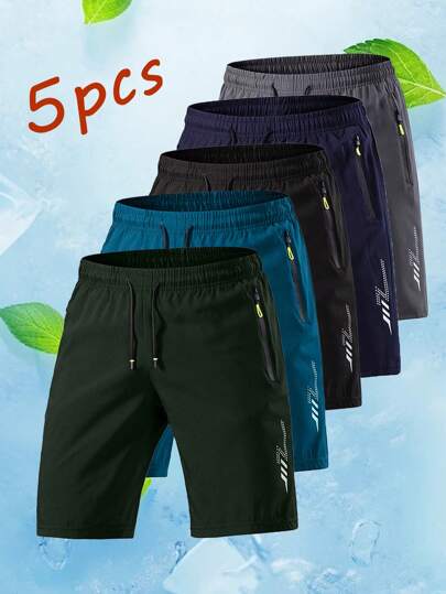 5 أزواج من شورتات الرجال الصيفية الخارجية الكاجوال السريعة الجفاف من الحرير الجليدي مناسبة للركض والجيم والرياضة، مناسبة للتخييم والتسلق والخروج اليومي