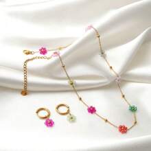 Daisy Flower Bracelet Necklace Anklet Earrings Set, Suitable For Women Spring/Summer Outfits