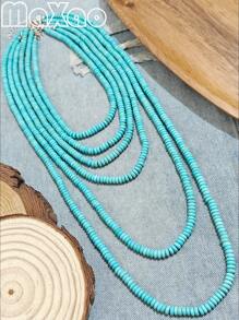 Women's Retro Bohemian Style Turquoise Bead Necklace, Vintage Western Cowgirl Fashion, Suitable For Everyday Wear, Add To Your Jewelry Collection